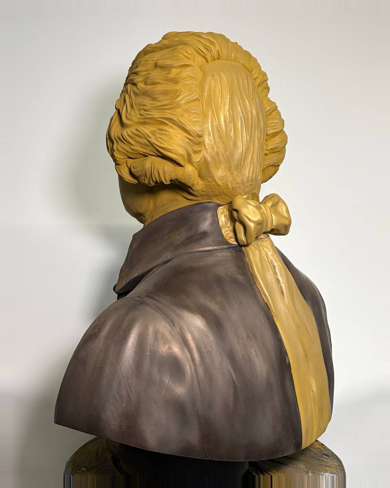 Jefferson bust, rear view showing queue and ribbon