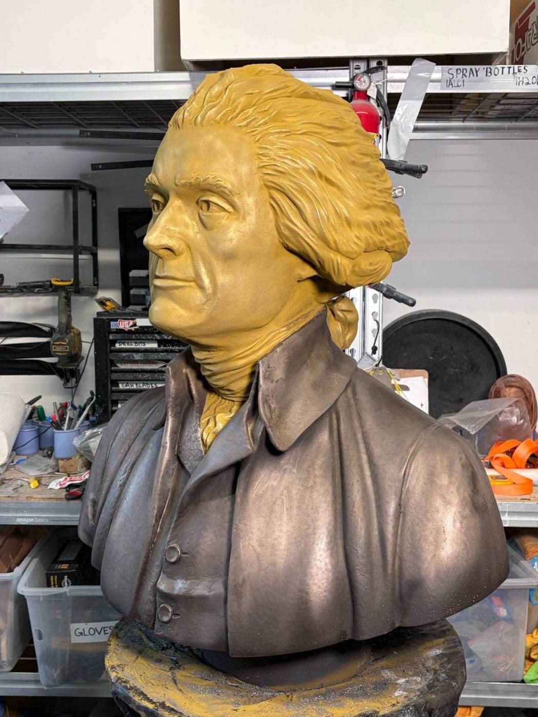 Completed 85 cm Jefferson bust in profile, PPS New York Studio