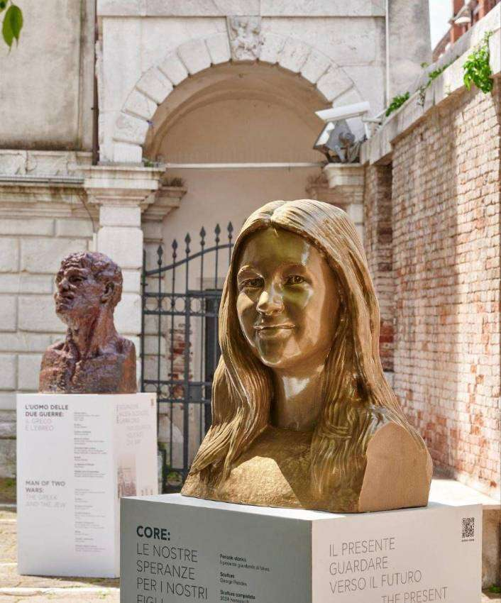 Hellenic Heads sculptures in the courtyard of San Giorgio dei Greci, Venice